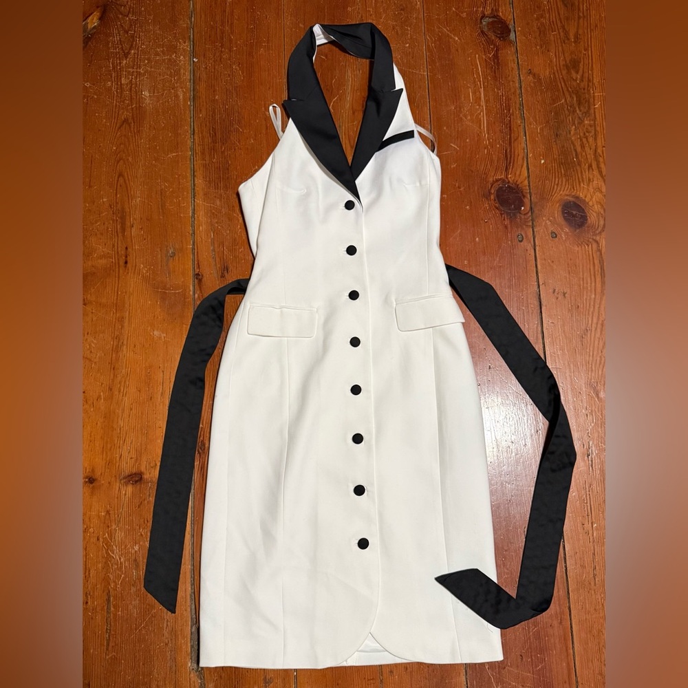 H&M White and Black Midi Dress